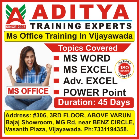 MS Office Course in Vijayawada, Best MS Office Training Institute in Vijayawada - Aditya Training Experts