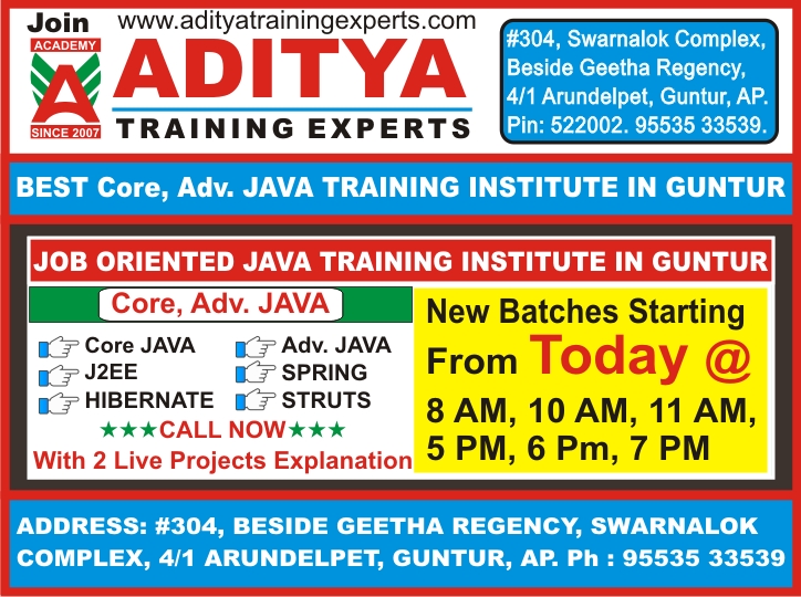 Java Course in Guntur - Java Training Institute in Guntur @ Aditya Training Experts