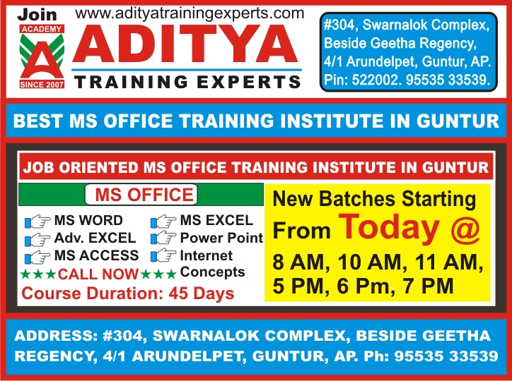 Ms Office Course in Guntur - Best Ms Office Training Institute in Guntur @ Aditya Training Experts