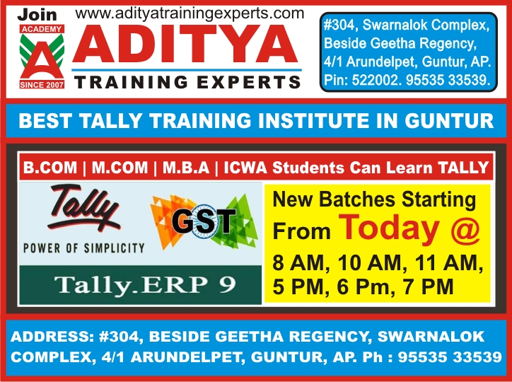 Tally Course in Guntur - Best Tally Training Institute in Guntur @ Aditya Training Experts