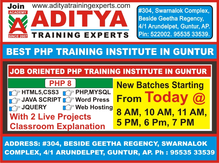 php Course in Guntur - Best Php Training Institute in Guntur @ Aditya Training Experts